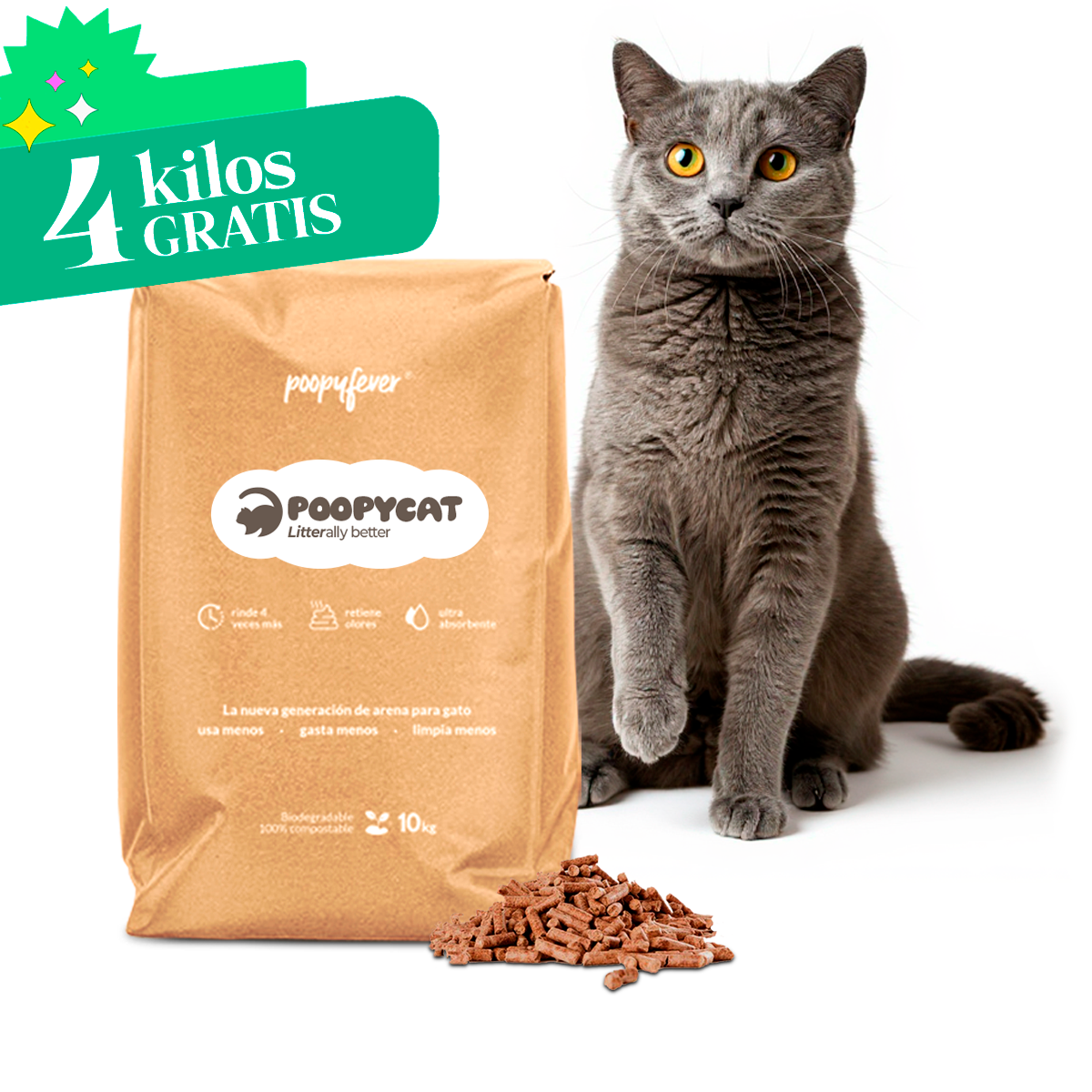 ¡4K Gratis! - PoopyCat Arena para Gato Biodegradable